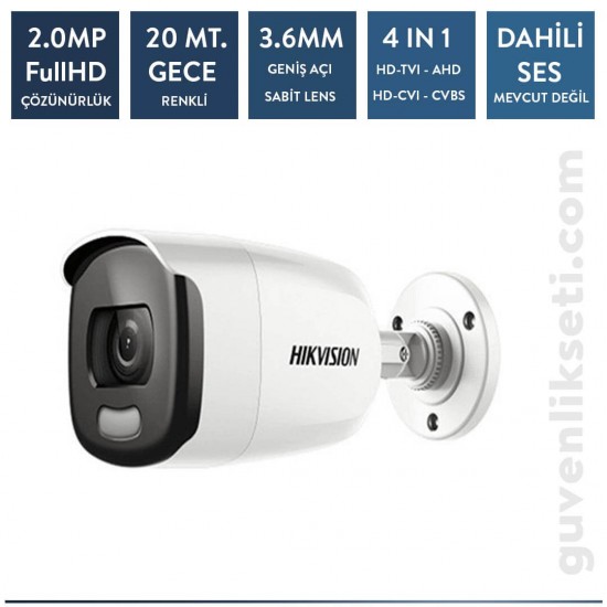 Hikvision DS-2CE10DF0T-PF Dış Ortam ColorVu 2MP IR Bullet Kamera